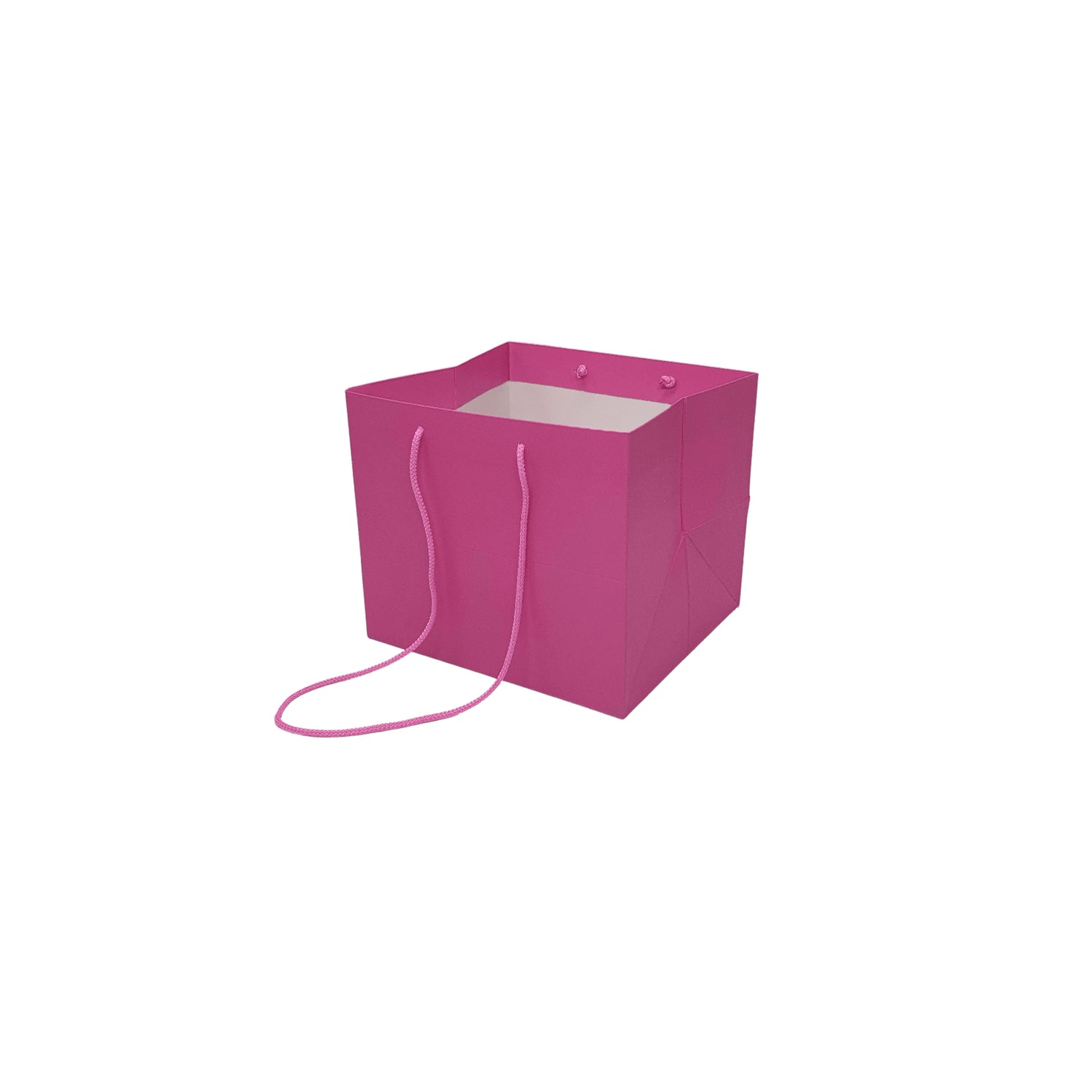 Pungă hârtie ROZ pentru flori cu mânere din șnur textil 16 x 17(H) x 15cm