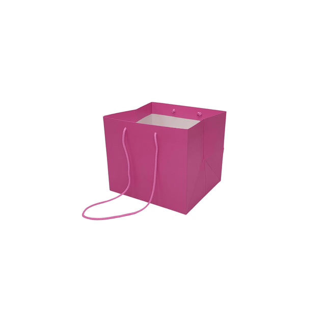 Pungă hârtie ROZ pentru flori cu mânere din șnur textil 16 x 17(H) x 15cm