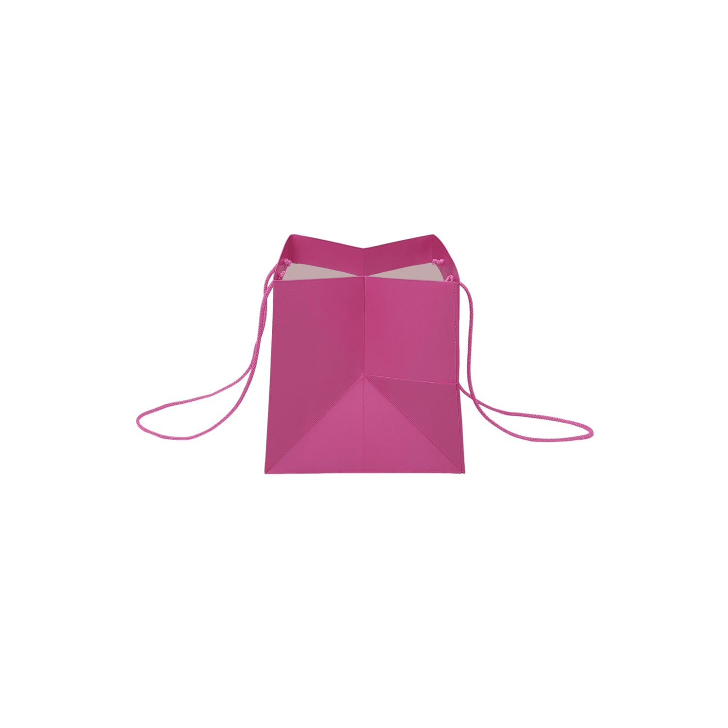 Pungă hârtie ROZ pentru flori cu mânere din șnur textil 16 x 17(H) x 15cm