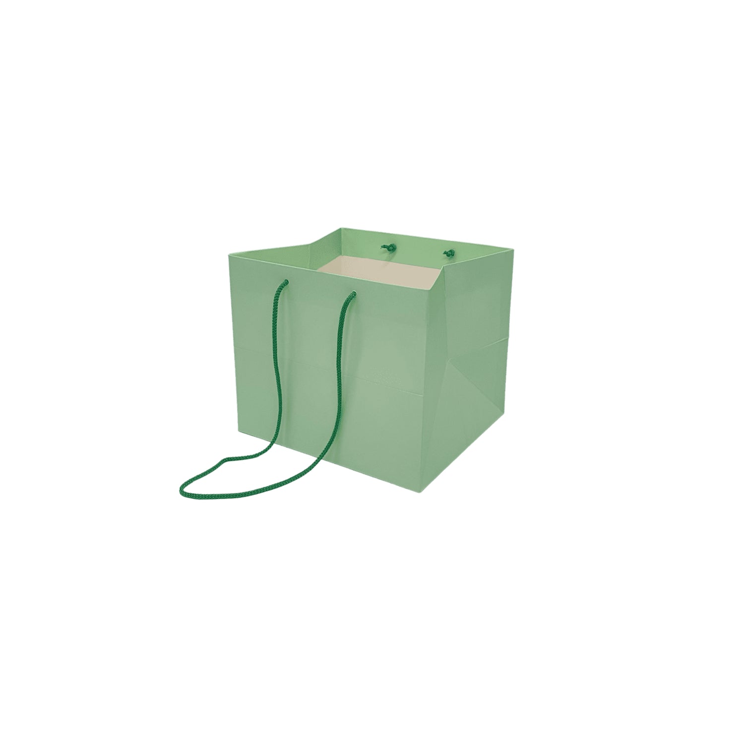 Pungă hârtie VERDE PAL pentru flori cu mânere din șnur textil 16 x 17(H) x 15cm