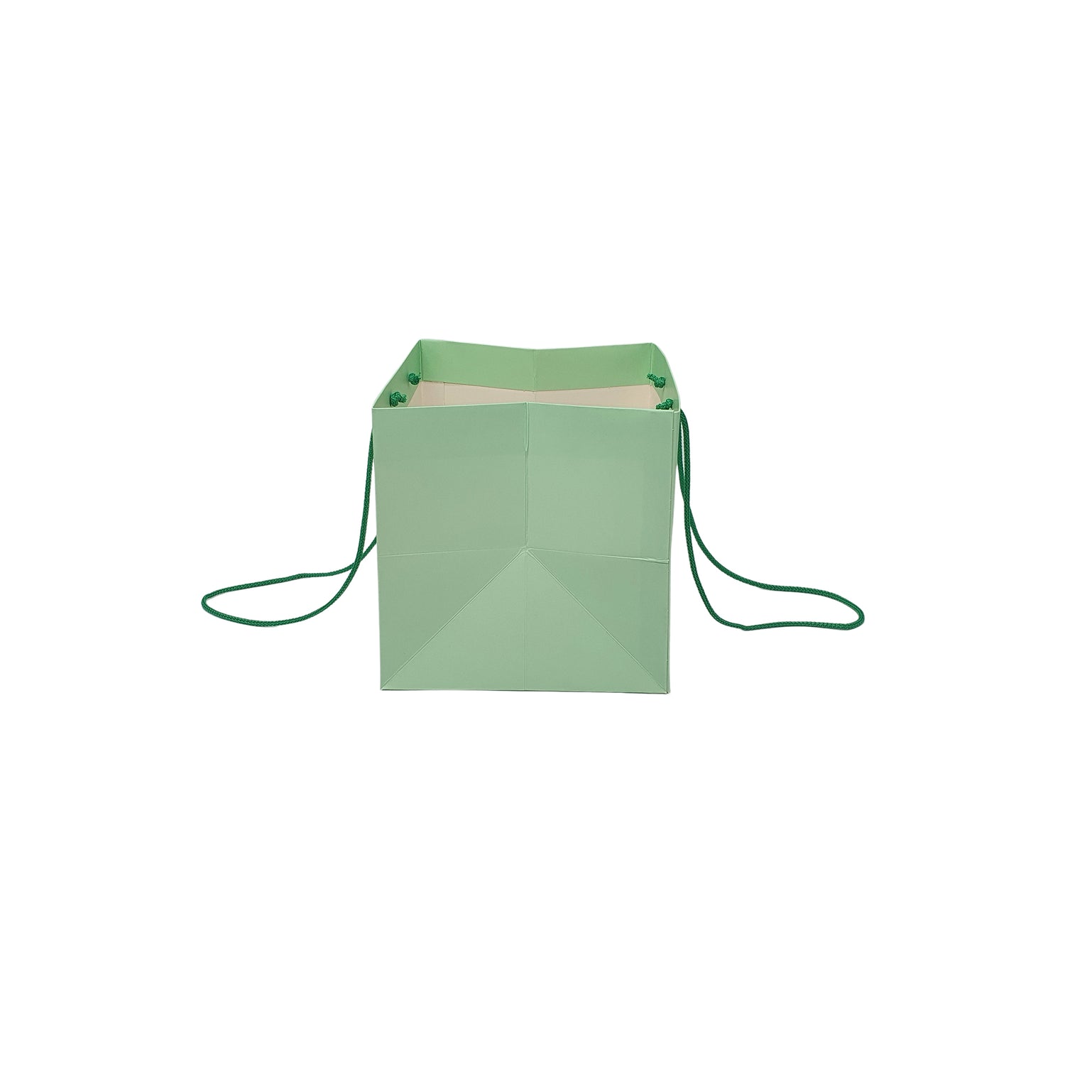 Pungă hârtie VERDE PAL pentru flori cu mânere din șnur textil 16 x 17(H) x 15cm