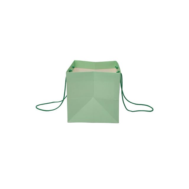 Pungă hârtie VERDE PAL pentru flori cu mânere din șnur textil 16 x 17(H) x 15cm