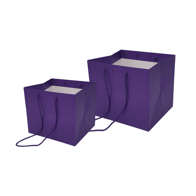 Pungă hârtie MOV pentru flori cu mânere din șnur textil 16 x 17(H) x 15cm