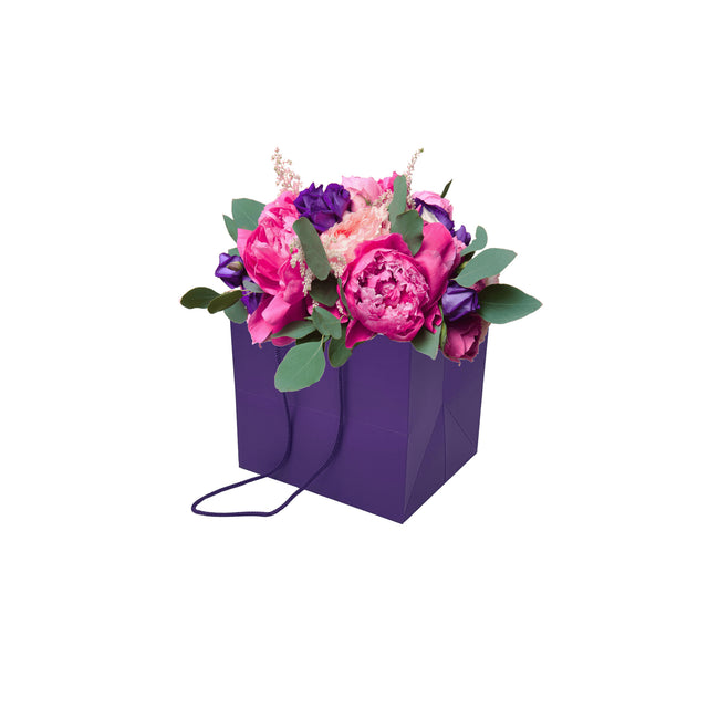 Pungă hârtie MOV pentru flori cu mânere din șnur textil 16 x 17(H) x 15cm