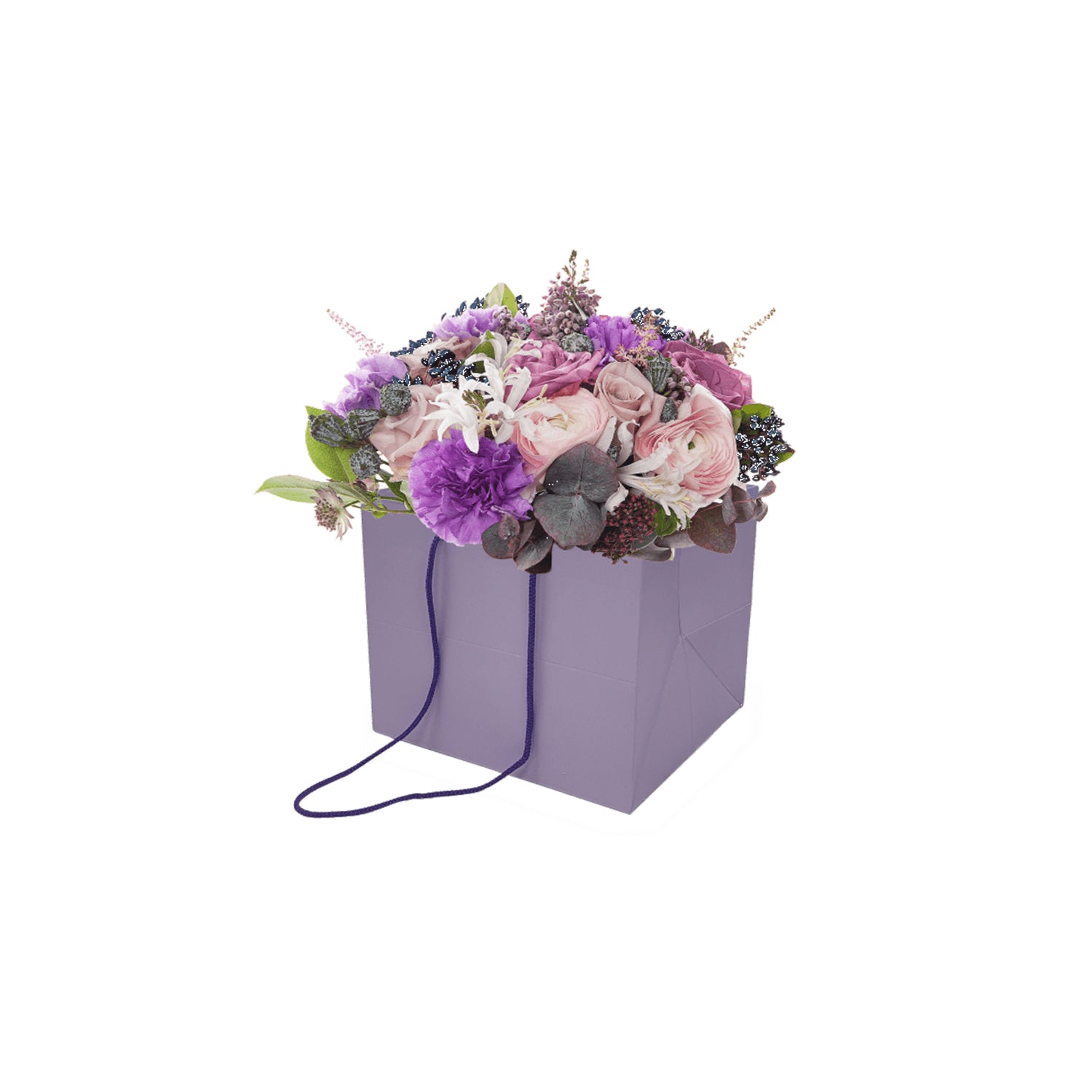 Pungă hârtie MOV PAL pentru flori cu mânere din șnur textil 16 x 17(H) x 15cm