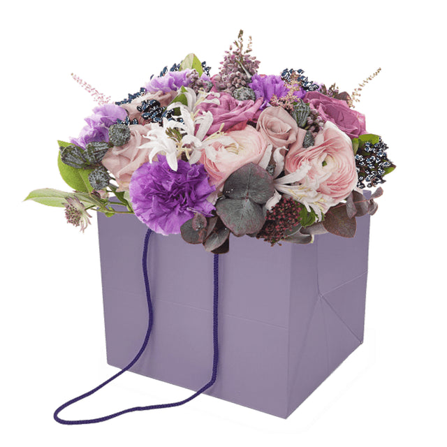 Pungă hârtie MOV PAL pentru flori cu mânere din șnur textil 30 x 25(H) x 27cm