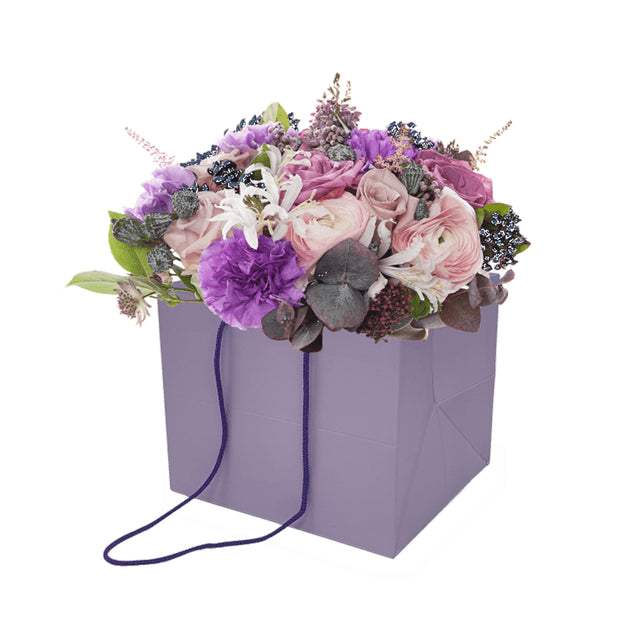 Pungă hârtie MOV PAL pentru flori cu mânere din șnur textil 23 x 20(H) x 20cm