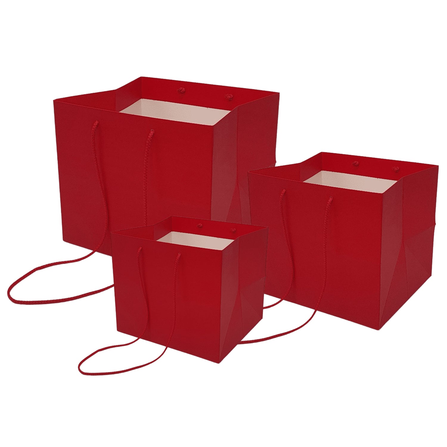 Pungă hârtie ROȘIE pentru flori cu mânere din șnur textil 30 x 25(H) x 27cm