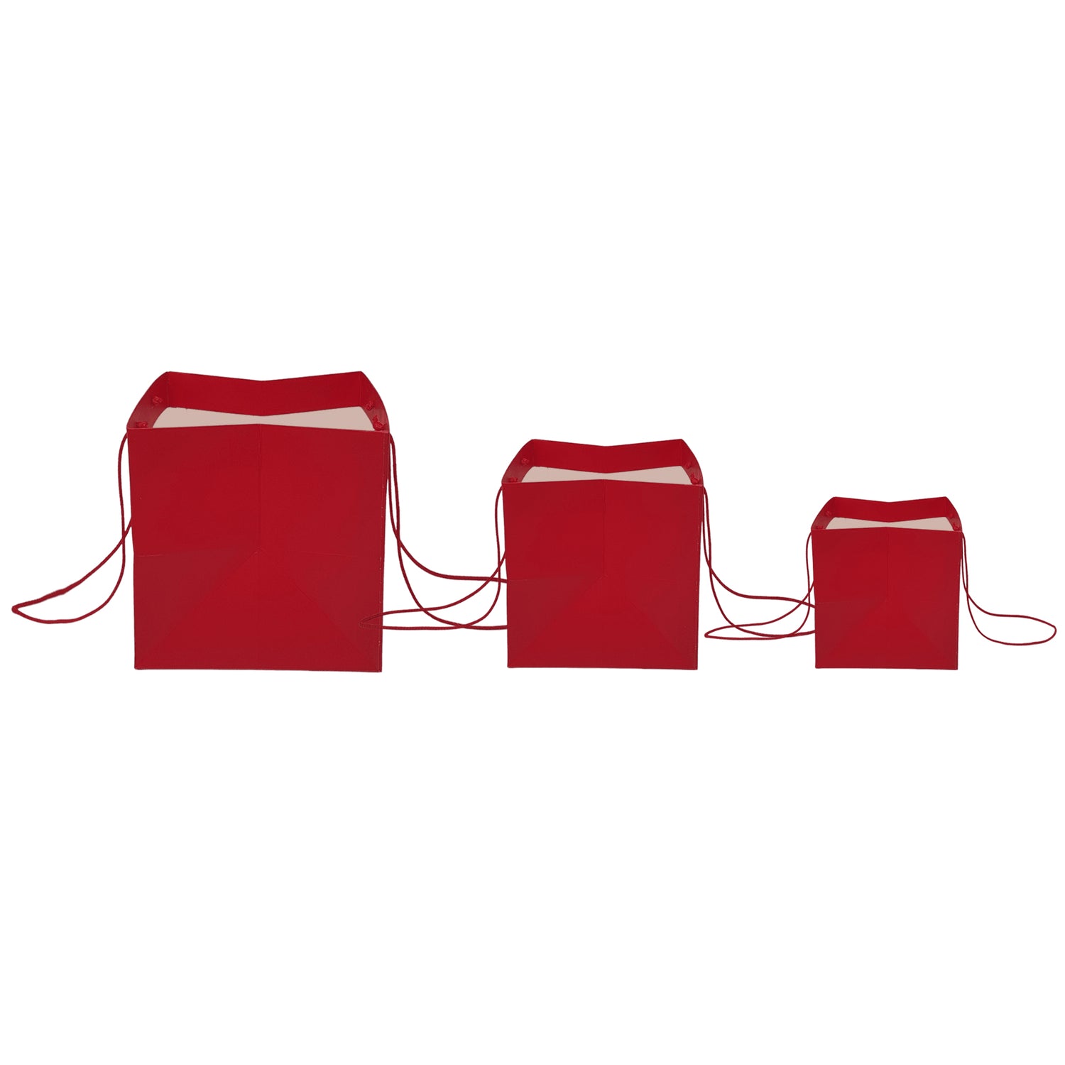 Pungă hârtie ROȘIE pentru flori cu mânere din șnur textil 16 x 17(H) x 15cm