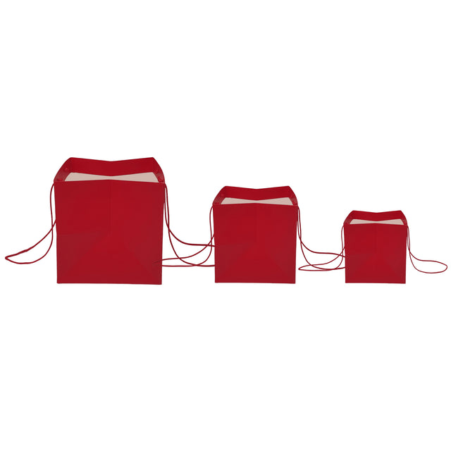 Pungă hârtie ROȘIE pentru flori cu mânere din șnur textil 23 x 20(H) x 20cm