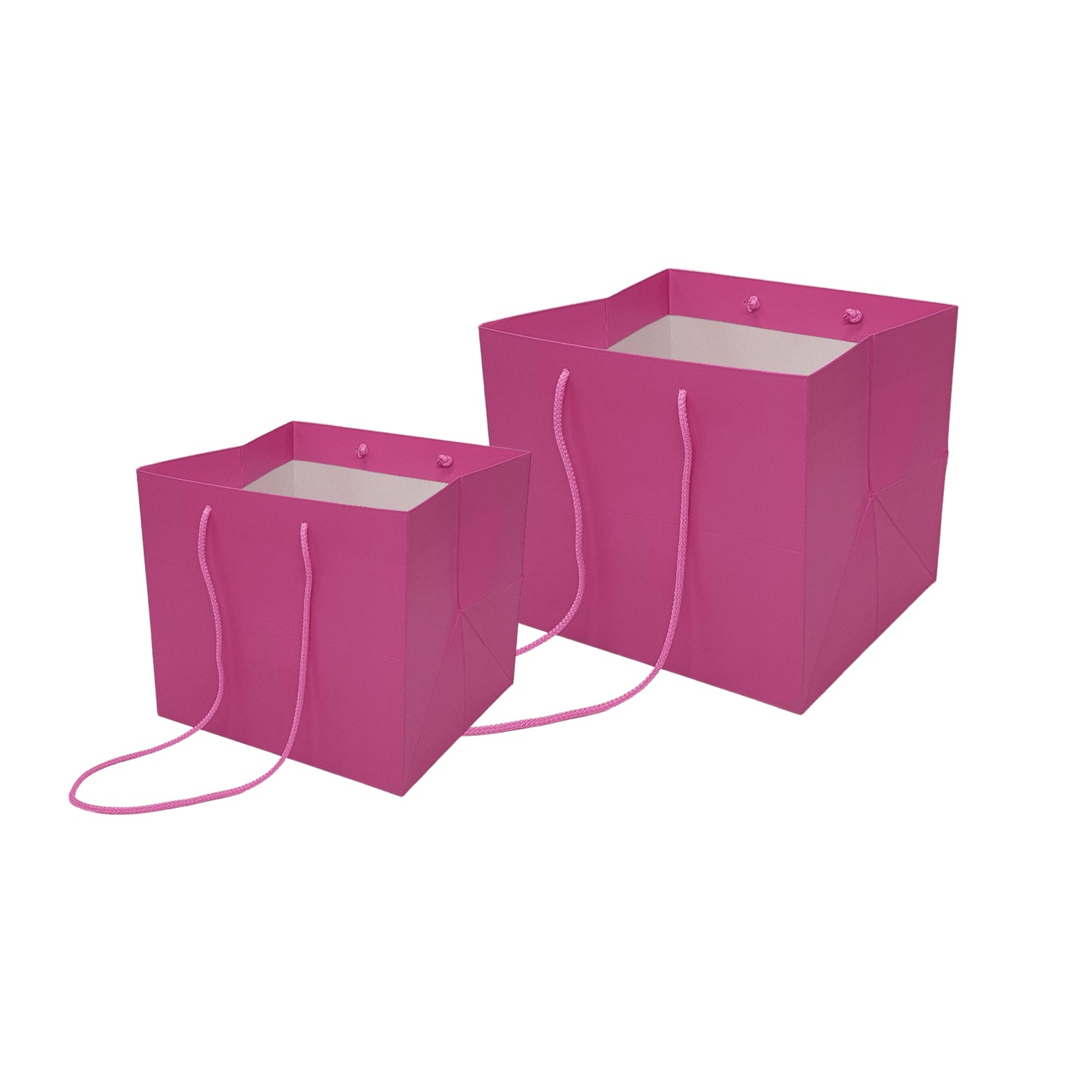 Pungă hârtie ROZ pentru flori cu mânere din șnur textil 16 x 17(H) x 15cm