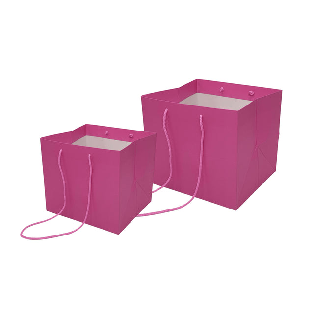 Pungă hârtie ROZ pentru flori cu mânere din șnur textil 16 x 17(H) x 15cm