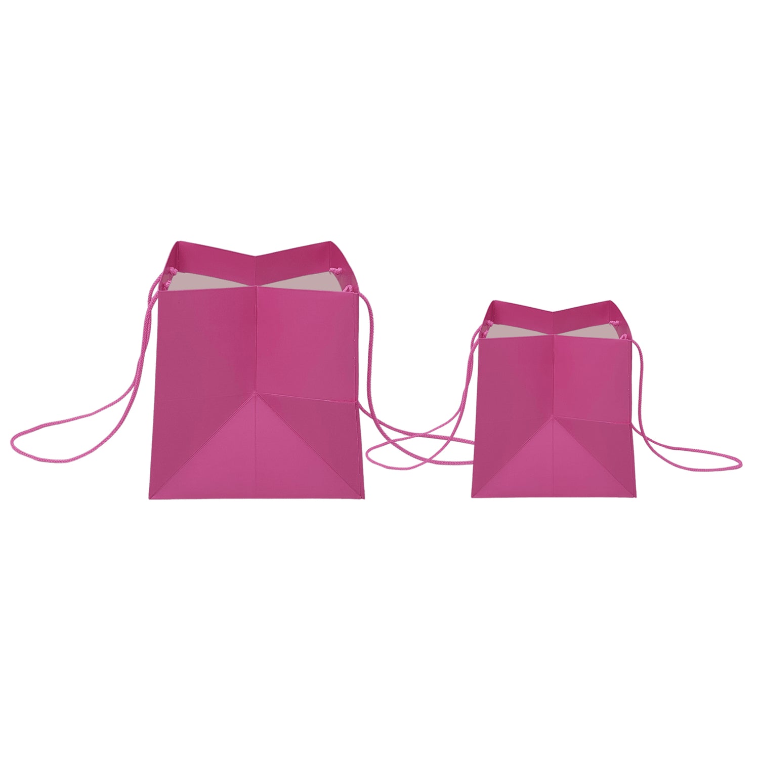 Pungă hârtie ROZ pentru flori cu mânere din șnur textil 16 x 17(H) x 15cm