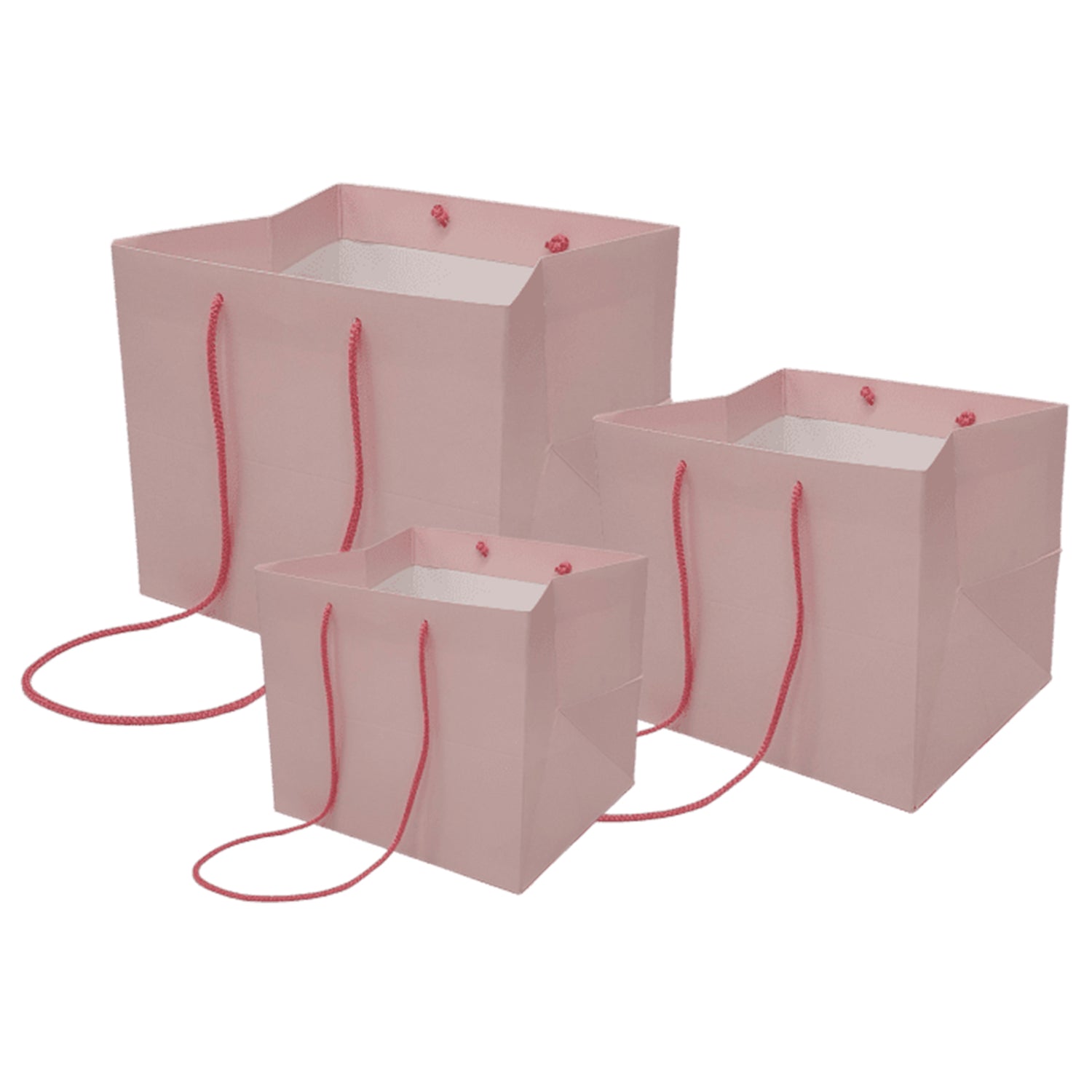 Pungă hârtie ROZ PAL pentru flori cu mânere din șnur textil 16 x 17(H) x 15cm