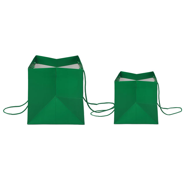 Pungă hârtie VERDE pentru flori cu mânere din șnur textil 23 x 20(H) x 20cm