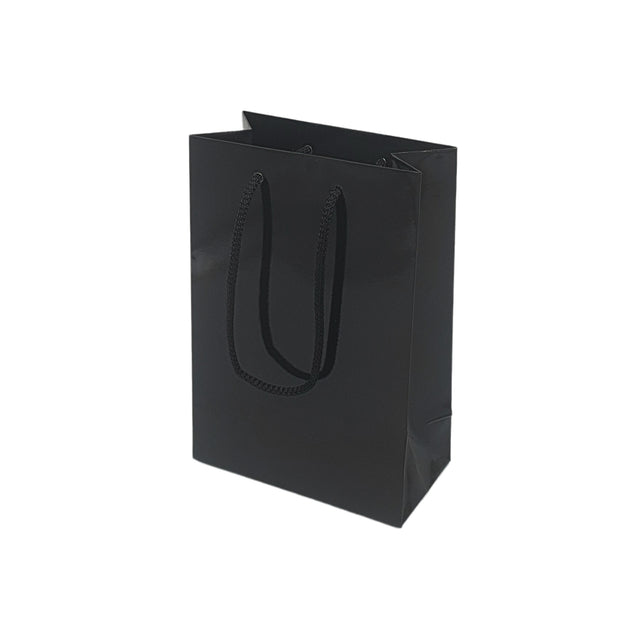 Pungă NEAGRĂ din hârtie premium cu mânere din șnur textil 24 x 36(H) x 10cm