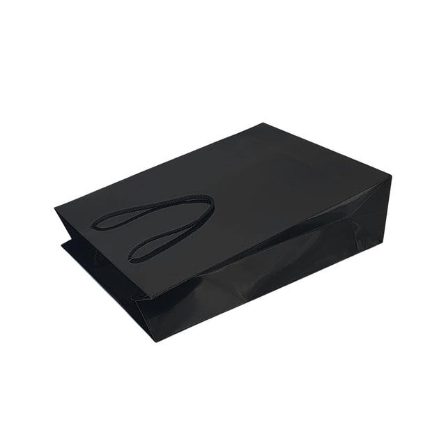 Pungă NEAGRĂ din hârtie premium cu mânere din șnur textil 32 x 40(H) x 12cm