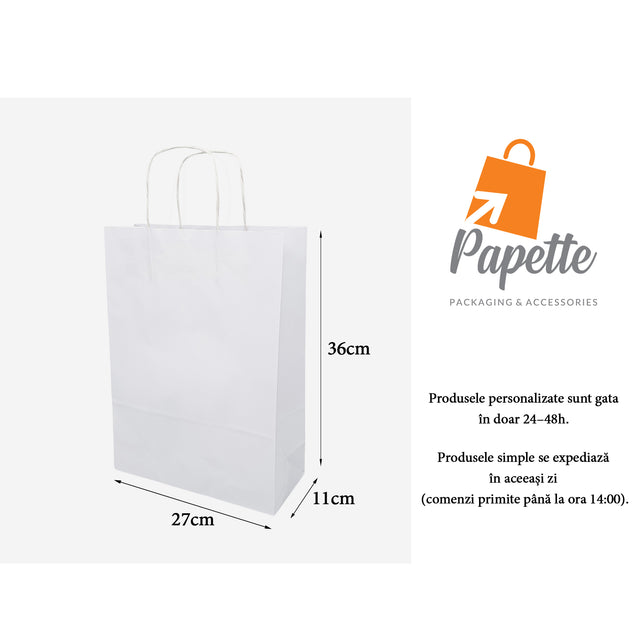 Kraftpapiertüte WEISS mit gedrehten Papierhenkeln 27 x 36(H) x 11cm