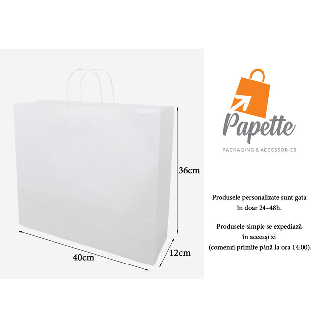 Kraftpapiertüte WEISS mit gedrehten Papierhenkeln 40 x 36(H) x 12cm