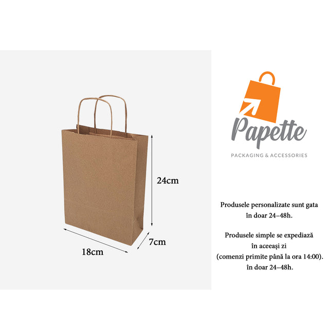 NATURAL kraft paper bag with twisted paper handles 18 x 24(H) x 7cm