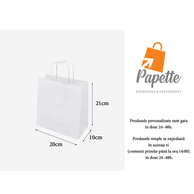 WHITE kraft paper bag with twisted paper handles 20 x 21(H) x 10cm