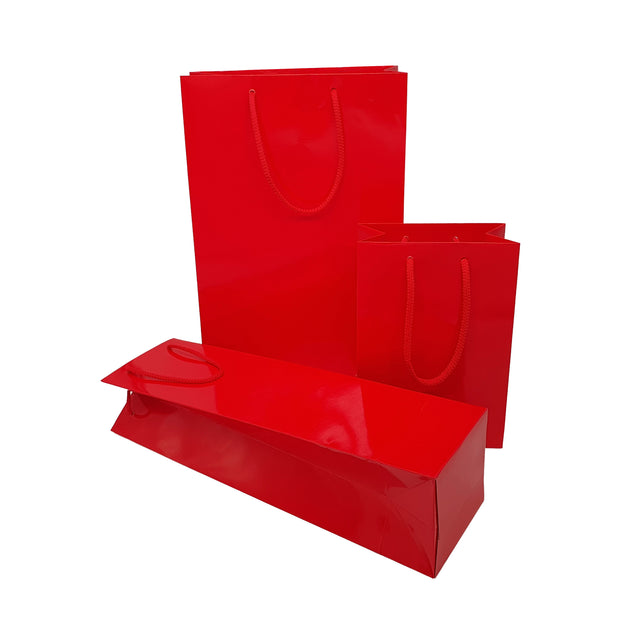 RED premium paper bag with textile string handles 32 x 40(H) x 12cm