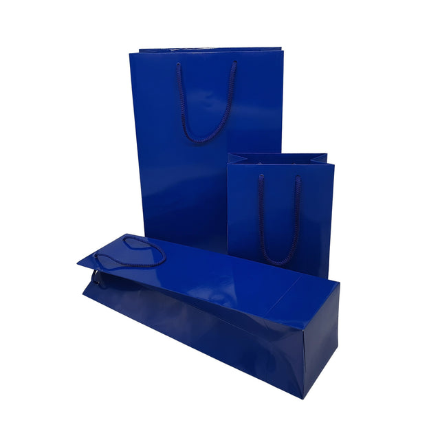 Pungă ALBASTRĂ din hârtie premium cu mânere din șnur textil 24 x 36(H) x 10cm