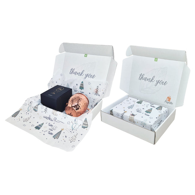 Cutie transport + hartie de matase model Crăciun Snowy Friends 17gsm – dimensiune 50x75cm