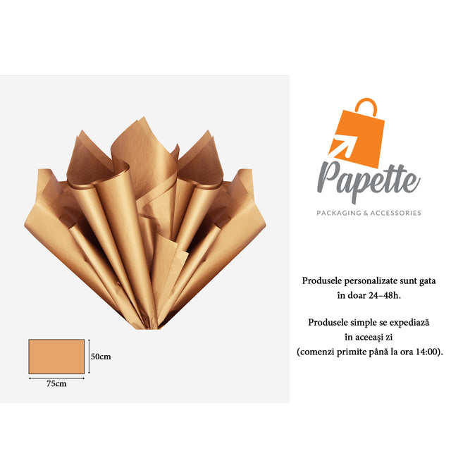 Hârtie de mătase copper metalized, aranjament evantai, 17g/m² – dimensiune 50x75cm
