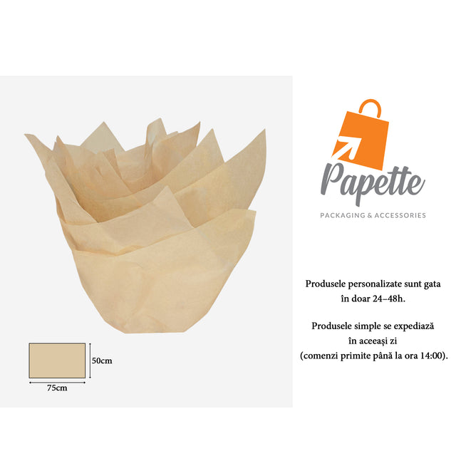 Hârtie de mătase crem natural, aranjament evantai, 17g/m² – dimensiune 50x75cm