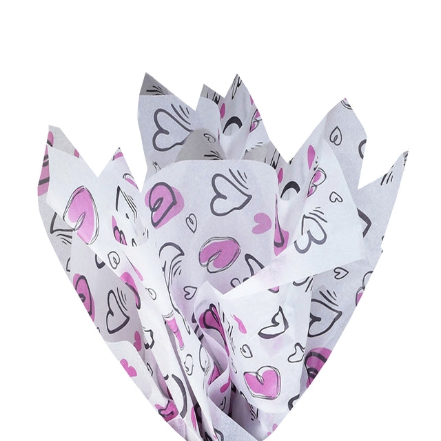 Hârtie de mătase model love Flying Hearts, aranjament evantai, 17g/m² – dimensiune 50x75cm