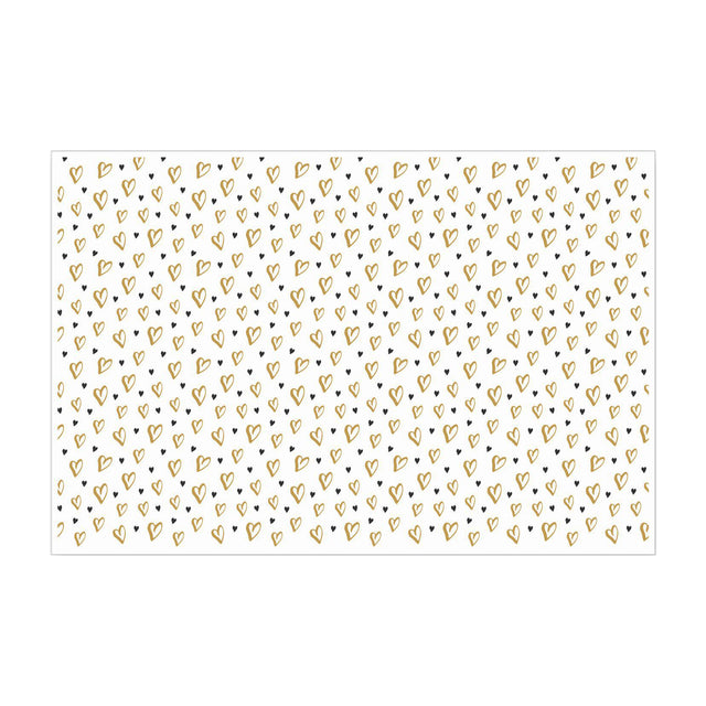 Hârtie de mătase model love Golden Hearts, foaie deschisă, 17g/m² – dimensiune 50x75cm