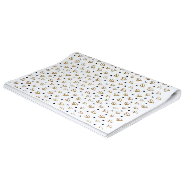 Hârtie de mătase model love Golden Hearts, top de coli 17g/m² – dimensiune 50x75cm