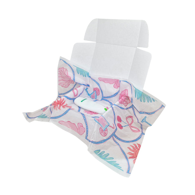 Hârtie de mătase model Marea Tropical Pink Summer, aranjată într-o cutie de transport, 17g/m² – dimensiune 50x75cm