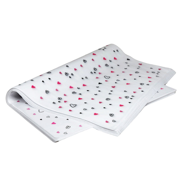 Hârtie de mătase model love Mini Hearts, top de coli pliate 17g/m² – dimensiune 50x75cm