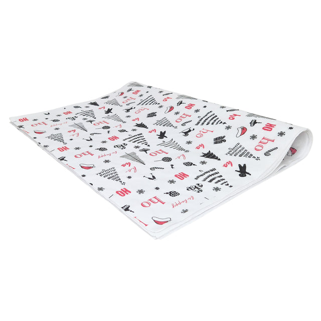 Hârtie de mătase model Crăciun Ho Ho Fun, top de coli pliate 28 g/m² – dimensiune 50x75cm