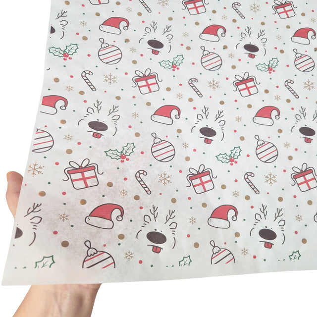 Hârtie de mătase model Crăciun Jolly Reindeer, textură și transparență, 28gsm – dimensiune 50x75cm