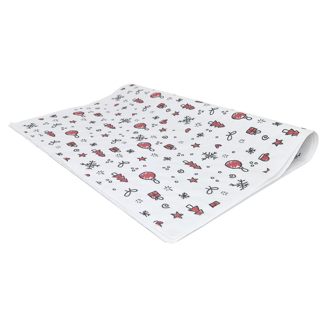 Hârtie de mătase model Crăciun Ornament Fiesta, top de coli pliate 28 g/m² – dimensiune 50x75cm