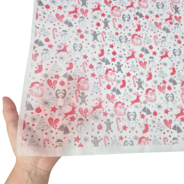 Hârtie de mătase model Crăciun Santa Party, textură și transparență, 17gsm – dimensiune 50x75cm