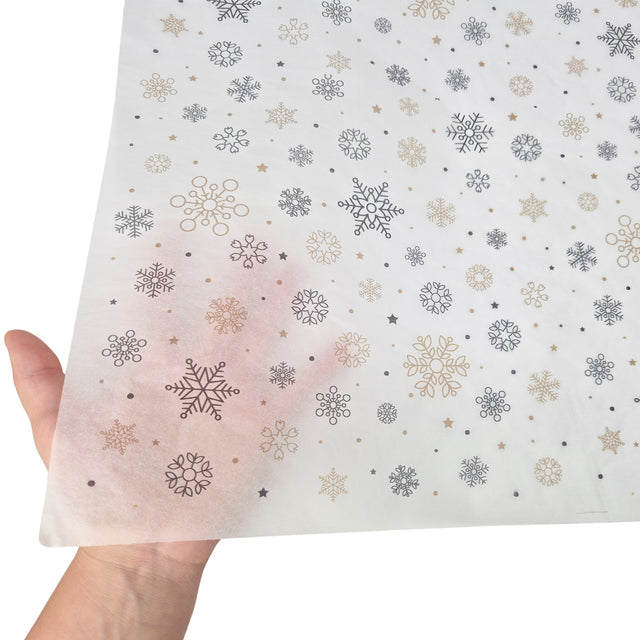 Hârtie de mătase model Crăciun Snowflakes & Sparkles, textură și transparență, 17gsm – dimensiune 50x75cm