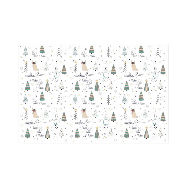 Hârtie de mătase model Crăciun Snowy Friends, coală deschisă, 28 g/m² – dimensiune 50x75cm