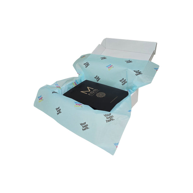 Hârtie de mătase personalizată arctic-bleu, aranjată într-o cutie de transport, 17g/m² – dimensiune 50x75cm