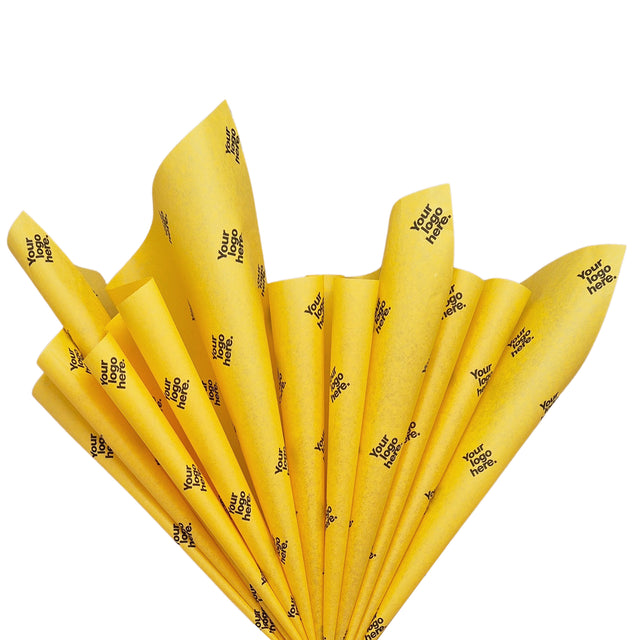 Hârtie de mătase personalizată galbenă, aranjament evantai, 28g/m² – dimensiune 50x75cm