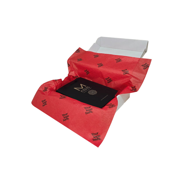 Hârtie de mătase personalizată roșie, aranjată într-o cutie de transport, 17gr – dimensiune 50x75cm