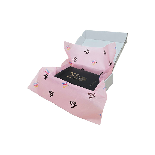 Hârtie de mătase personalizată roz deschis, aranjată într-o cutie de transport, 17g/m² – dimensiune 50x75cm