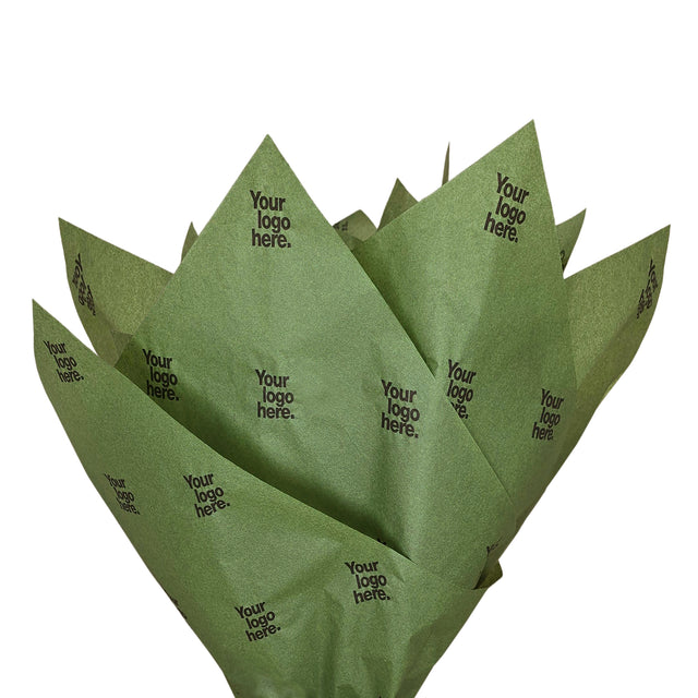 Hârtie de mătase personalizată verde-măsliniu, aranjament evantai, 17g/m² – dimensiune 50x75cm