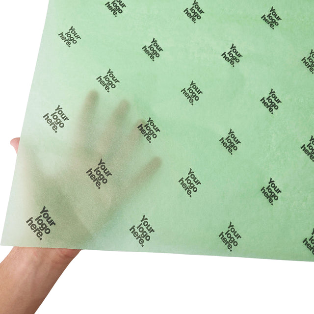Hârtie de mătase personalizata verde menta, textură și transparență, 17g/m² – dimensiune 50x75cm