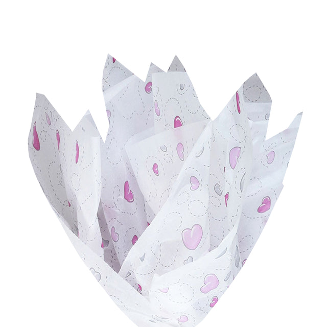 Hârtie de mătase model Pink Heart Trails, aranjament tip evantai, 17g/m² – dimensiune 50x75cm