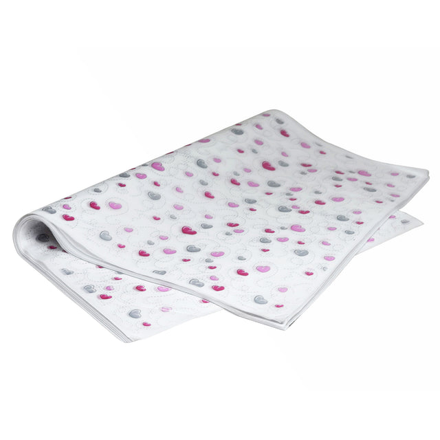 Hârtie de mătase model Pink Heart Trails, top de coli pliate 17g/m² – dimensiune 50x75cm