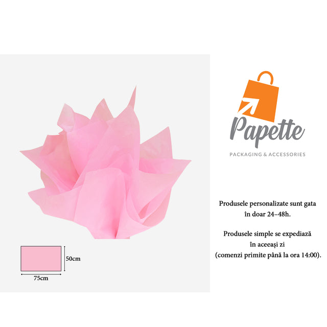 Hârtie de mătase roz pastel, aranjament evantai, 17g/m² – dimensiune 50x75cm